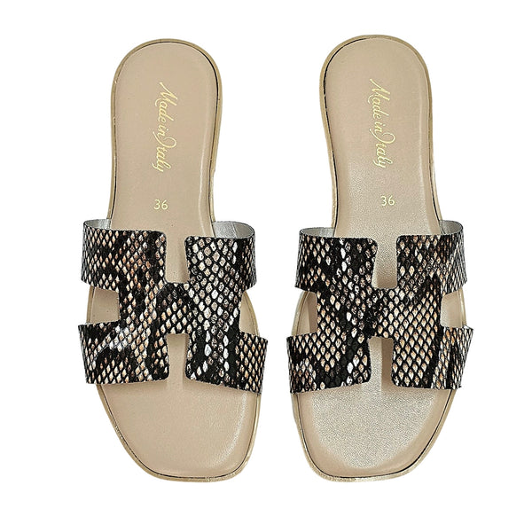 Papuci dama din piele naturala, Maro-Made in Italy, H Zebra