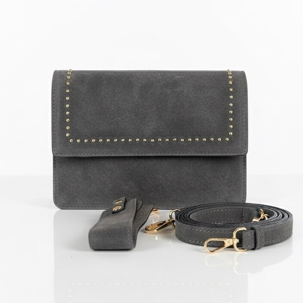 Poseta pentru femei din piele naturala, gri- Made in Italy