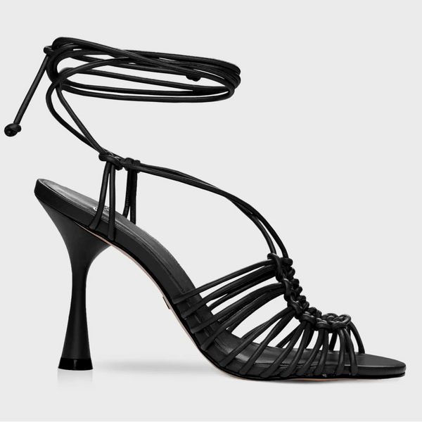 Sandale dama din piele naturala cu toc, negru, CARRANO 548001, toc 9.6 cm, curea pe glezna, vara 2026 🖤