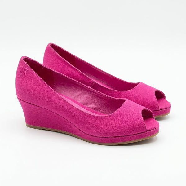 Pantofi dama din textil si piele naturala, cu platforma, fuxia, FlipFlop 785817