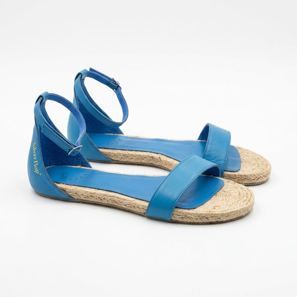 Sandale dama din piele naturala, talpa pluta, albastru, Flipflop Toe