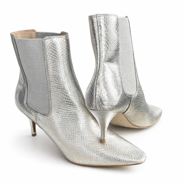 Botine dama din piele naturala cu imprimeu crocco, cu toc, silver , CARRANO 492008 ✨ botine silver crocco piele naturala, toc 5 cm, design modern