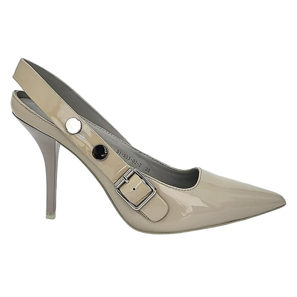 Pantofi dama din piele naturala lacuita, Toc inalt stiletto, Gri-Paolo Conte D1.503