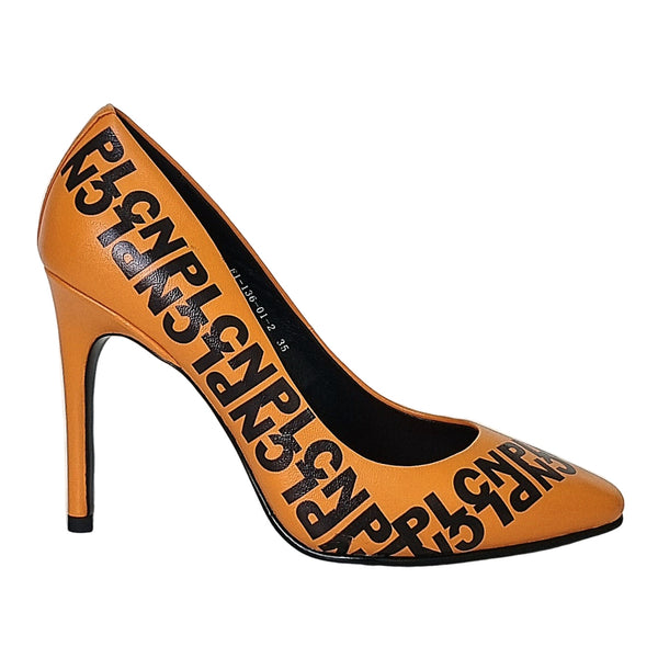 Pantofi dama din piele naturala, Toc inalt, Portocaliu-Paolo Conte F1.136 Orange