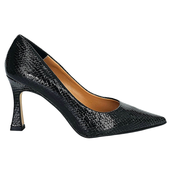Pantofi dama din piele naturala cu aspect usor lucios, Negru-Altramarea, 5799 Whisper Nero