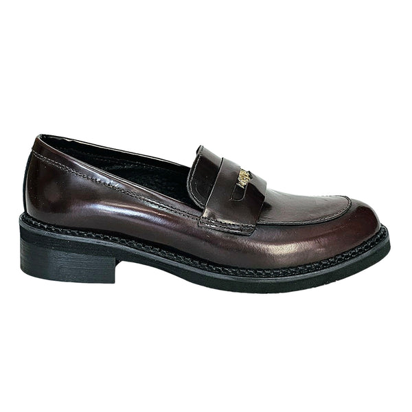 Pantofi dama din piele naturala cu aspect usor lucios, Bordo-Riccianera, Art330 Ambrasivato Bordo