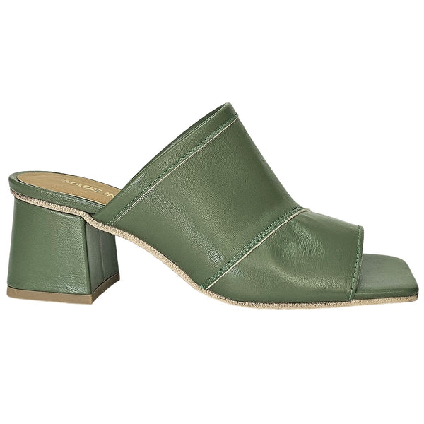 Sandale dama din piele naturala, Verde kaki-Made in Italy, Art 01 Verde