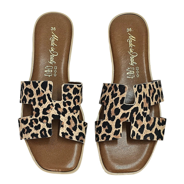 Papuci dama din piele naturala intoarsa, Leopard-Made in Italy, H Leopardo