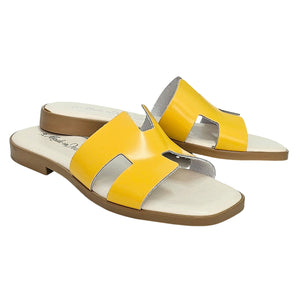 Papuci dama din piele naturala, Galben-Made in Italy, H Giallo