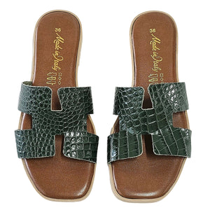 Papuci dama din piele naturala, Verde-Made in Italy, H Stamp Verde-R13