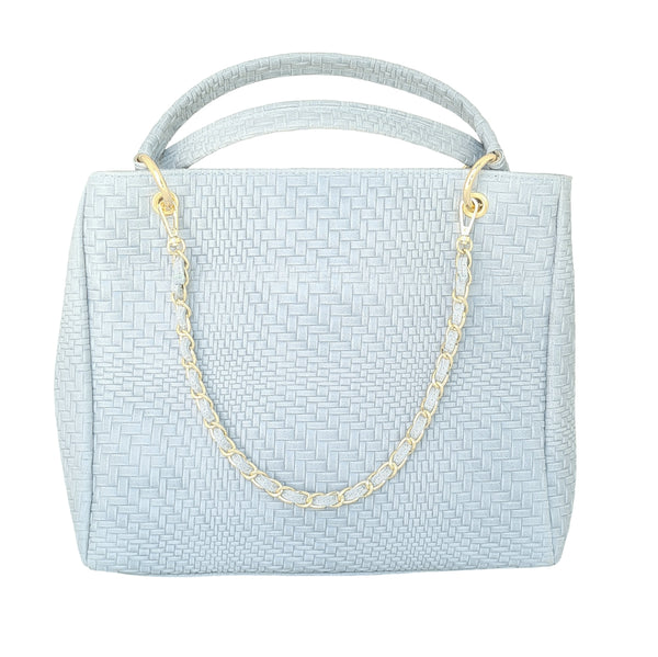 Poseta dama din piele naturala, Baby Blue - Made in Italy