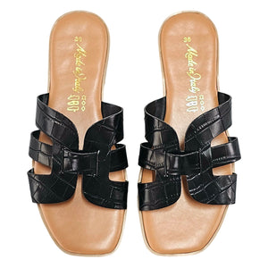 Papuci dama din piele naturala croco, Negru-Made in Italy, Art Valentina Nero, R5