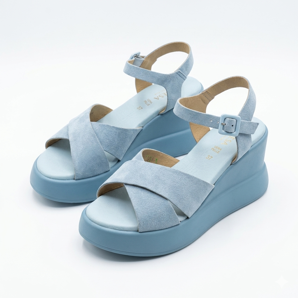 Sandale dama din piele naturala intoarsa, Bleu-DESA, IT-CRS981 Kadin Sandalet Mavi Suet