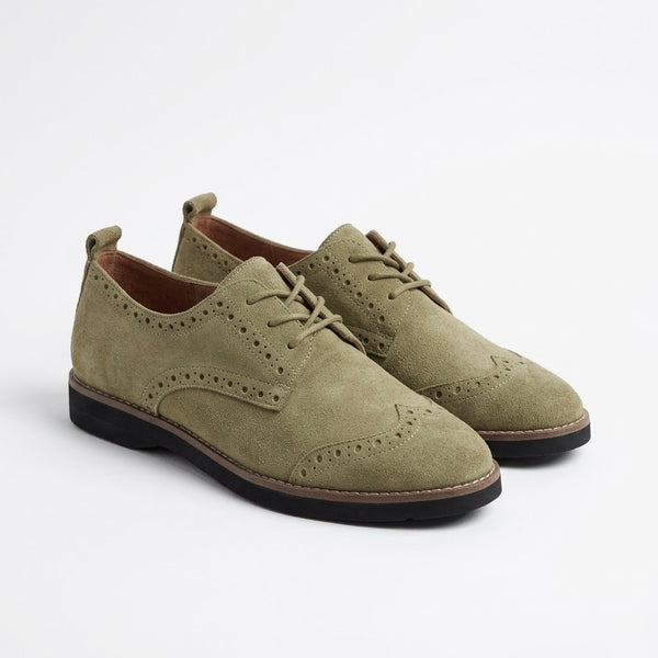 Pantofi dama din piele naturala intoarsa, model oxford, oliv, Flipflop V