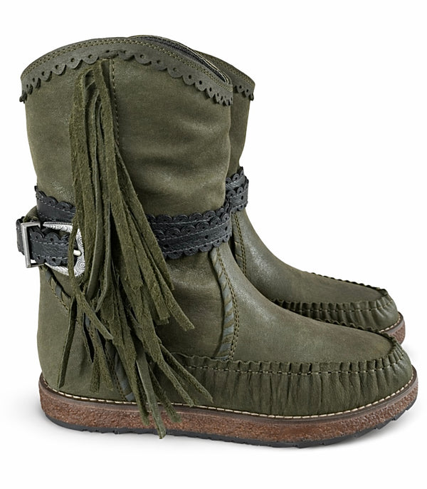 Ghete dama din piele naturala, Verde kaki-Rebecca White, TU1510 Vegetal Tundra, R5