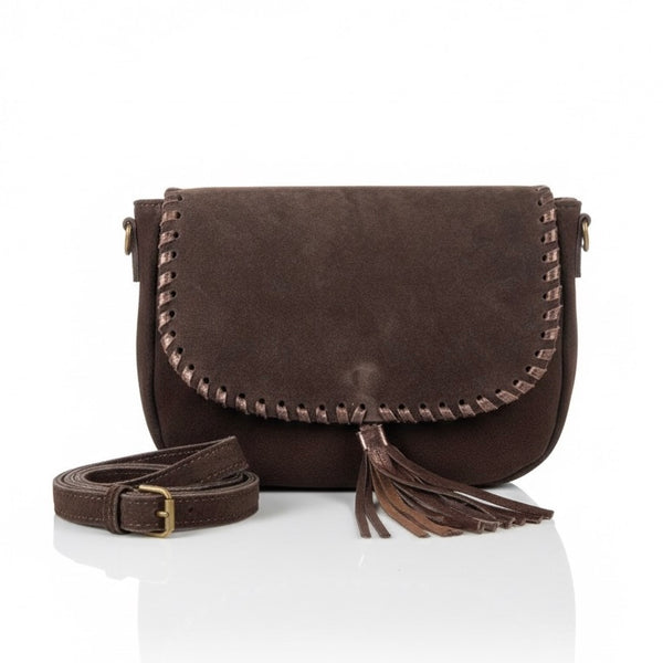 Poseta pentru femei din piele naturala intorasa, maro- Made in Italy