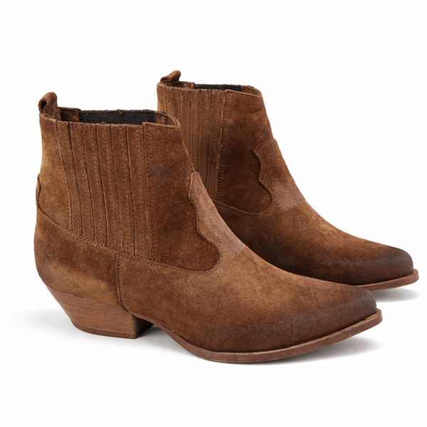 Ciocate dama din piele naturala intoarsa, maro -Riccianera 008 Tabacco, cu toc mic, din piele intoarsa, stil elegant.