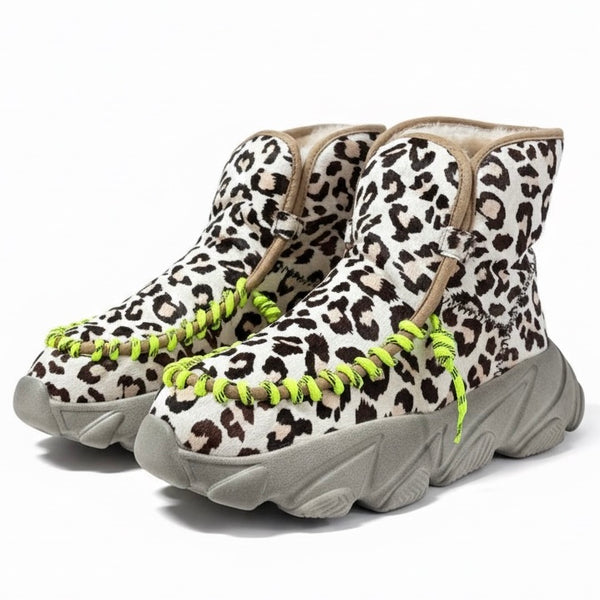 Ghete dama din piele naturala ponei, îmblanite, bej-maro-Movie's H6-10