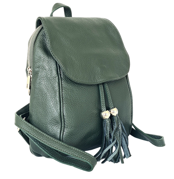 Rucsac dama din piele naturala, Verde - Made in Italy