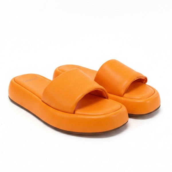Alt Tag: Saboti dama din piele naturala, orange, CARRANO Tangerine – platforma 4cm, talpa cu memorie, colectia Primavara/Vara 2026 🧡