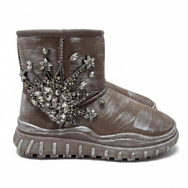 Ghete dama din material textil, îmblanite, taupe-Movie's AH140VE