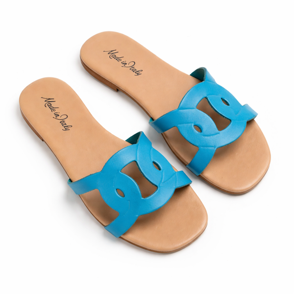 Papuci dama din piele naturala, albastru-Made in Italy, Art 1233 Celeste, R8