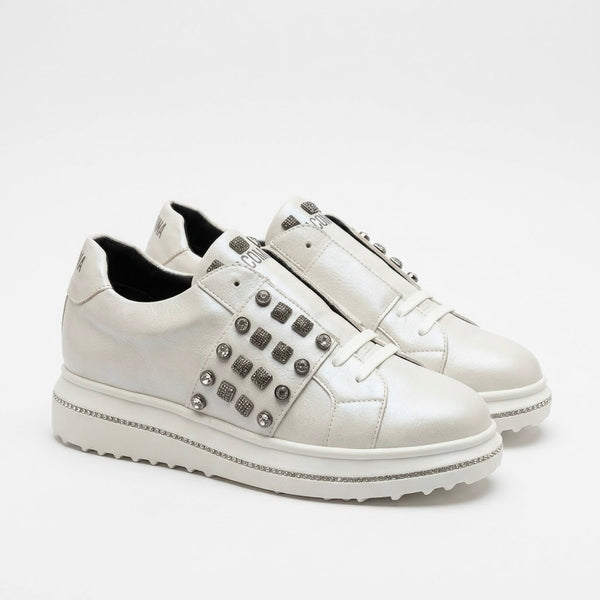 Sneakers dama, alb perlat-Fracomina, FC-19FM319