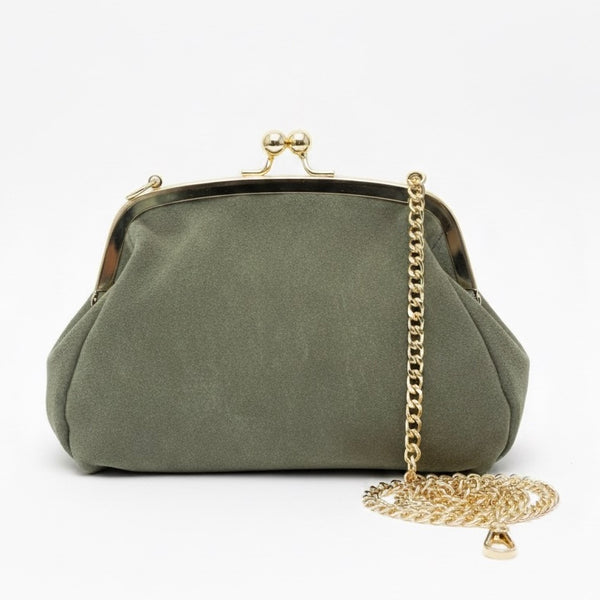 Poseta medie pentru femei din piele naturala intoarsa, verde- Made in Italy