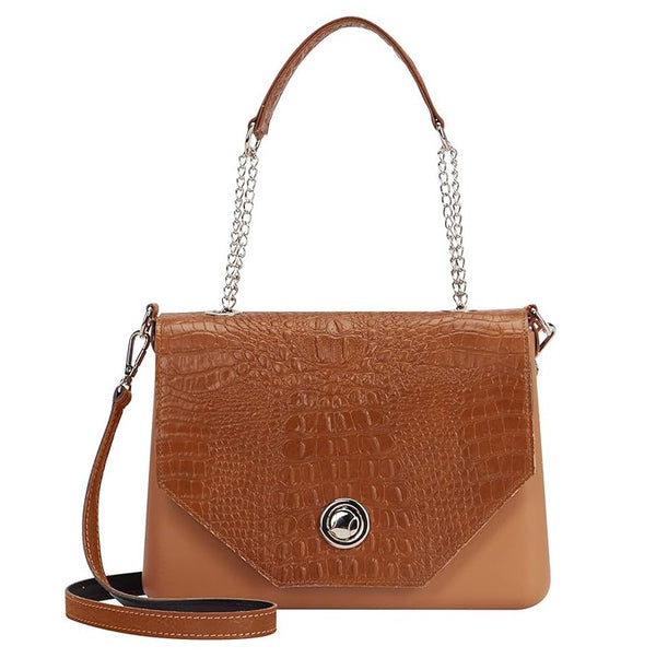 O bag shoulder bag for women, Glam crocodile print, durable thermoplastic, brown, stylish and versatile.