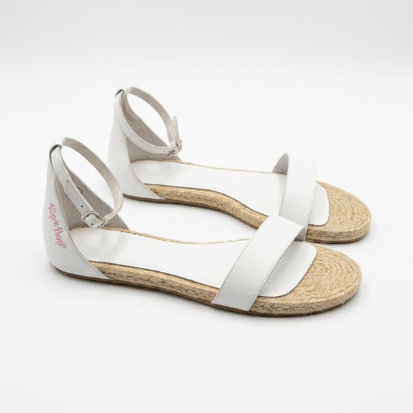 Sandale dama din piele naturala, talpa pluta, alb, Flipflop Toe