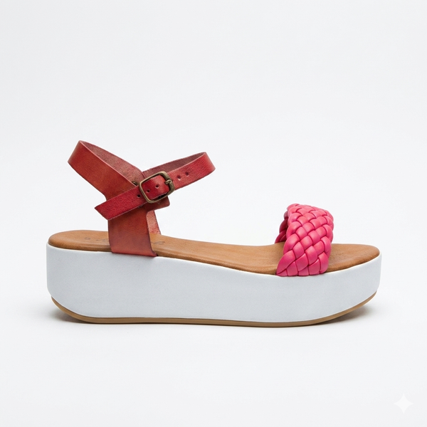 Sandale dama din piele naturala, Fuxia-Made in Italy, Art 1/9919 Rosso/Fuxia, R7