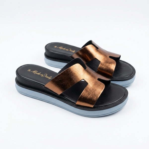 Papuci din piele naturala, Bronz-Made in Italy, Zeppa H Bronzo-B, R4