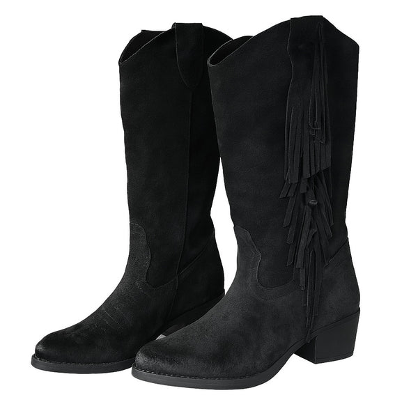 Ciocate dama din piele naturala intoarsa cu franjuri, negru - Made in Italy 03 Nero