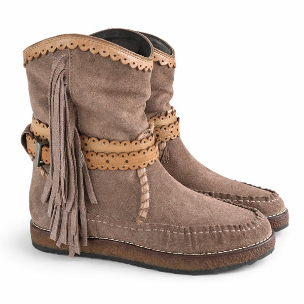 Ghete dama din piele naturala intoarsa, Maro roscat/Bej-Rebecca White, Crosta Tabacco TU1510 , R5