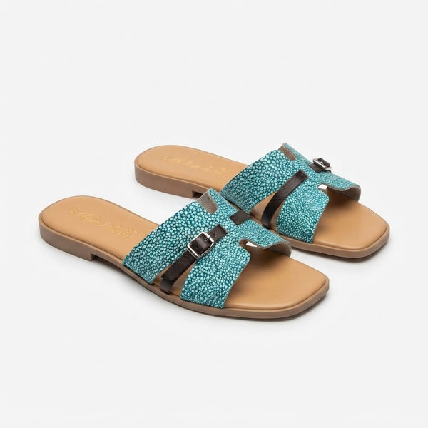 Papuci dama din piele naturala, Bleu-Made in Italy, Manuela -R13