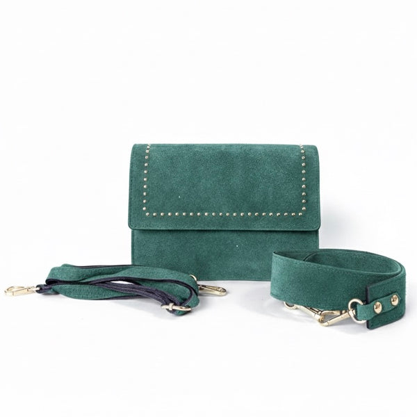 Poseta medie pentru femei din piele naturala, verde- Made in Italy