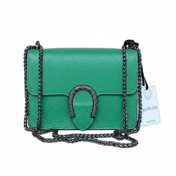 Poseta mica pentru femei din piele naturala, verde- Made in Italy