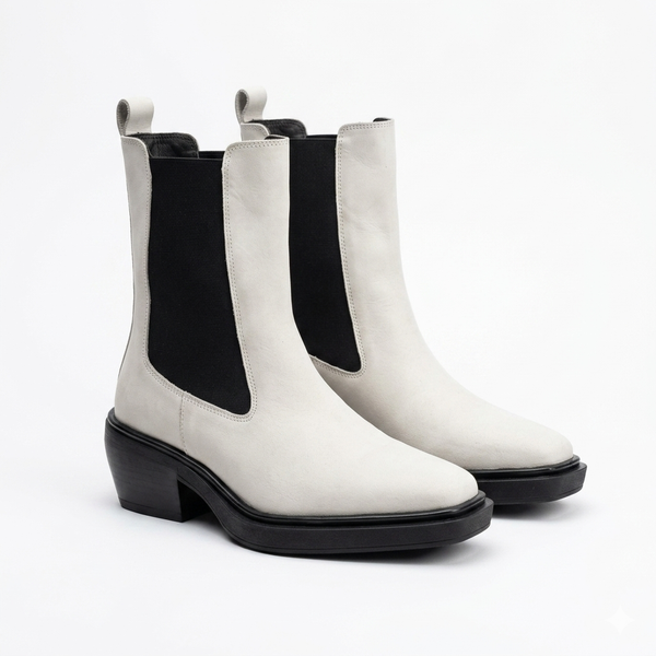 Ciocate dama din piele naturala nabuk, Alb-NOTRE-V, KI-5850 White Black