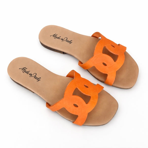 Papuci dama piele naturala portocalii, stil elegant, Made in Italy, Art 1233 Arancio R8, din piele naturala.