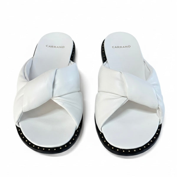 Alt Tag: Saboti dama din piele naturala, alb, CARRANO 556005 – saboti albi piele naturala, model cu funda, colectia Primavara/Vara 2026