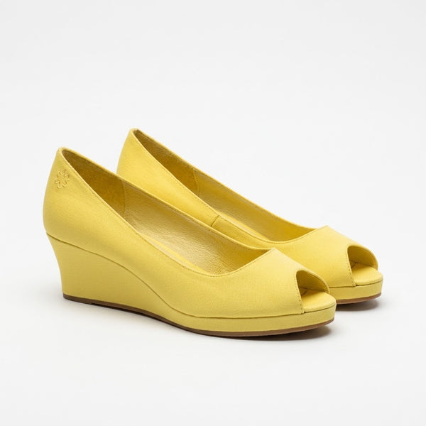 Pantofi dama din textil si piele naturala, cu platforma, galben, FlipFlop 785691