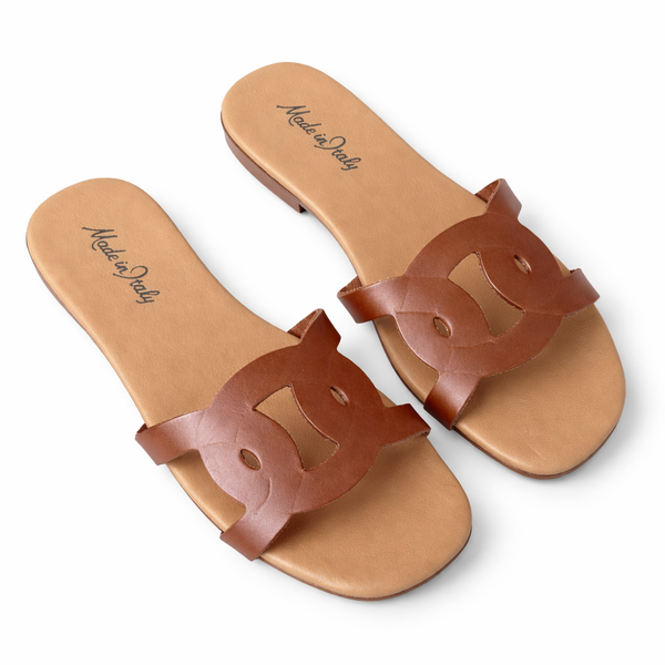 Papuci dama din piele naturala, maro-Made in Italy, Art 1233 Cuoio