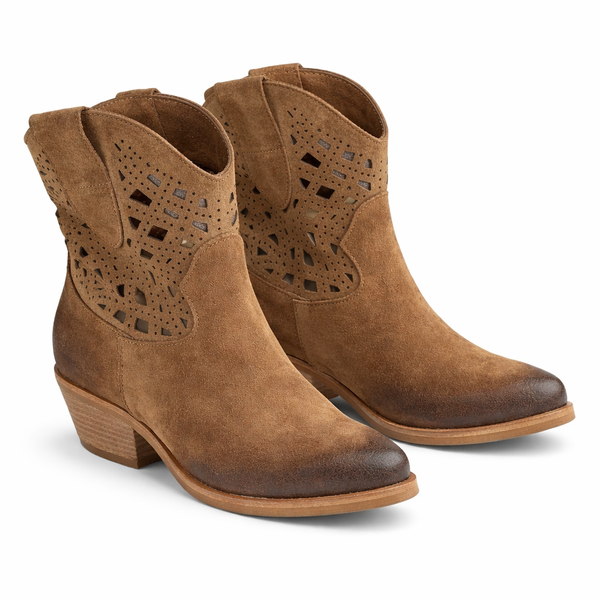 Ciocate dama din piele naturala intoarsa, maro -Once N58 Laser, cu detalii unice, stil cowboy, 16.5 cm inaltime.