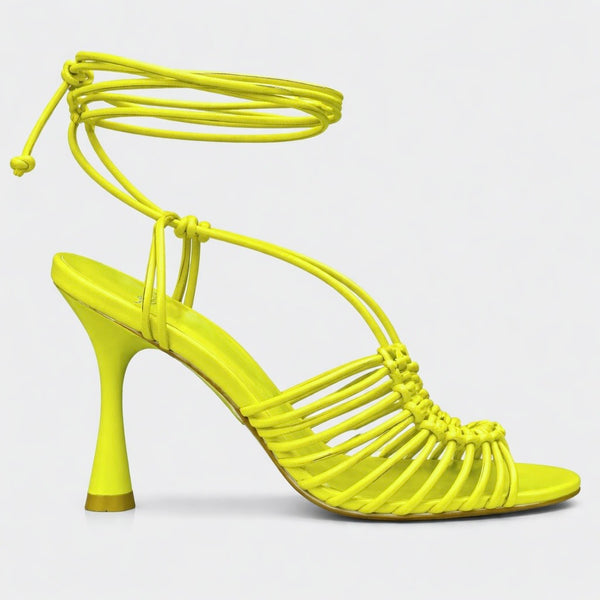 Alt Tag: Sandale dama din piele naturala cu toc, verde neon, CARRANO Lemon 548001 👡 toc 9.5 cm, curea glezna, vara 2026