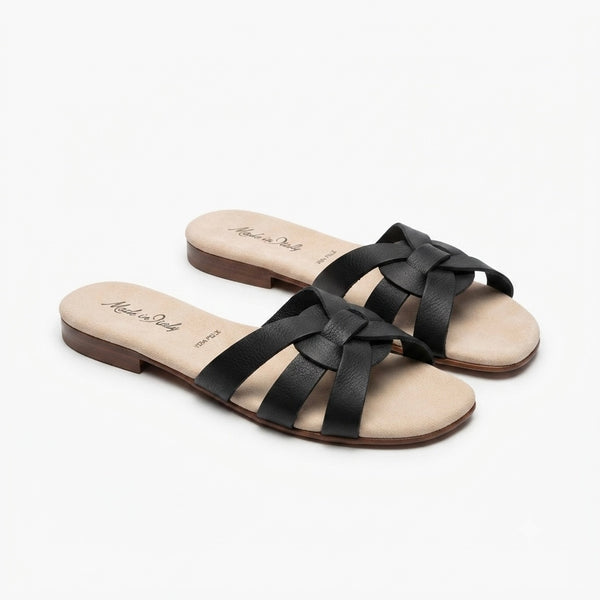 Papuci dama din piele naturala, negru - Made in Italy 1074
