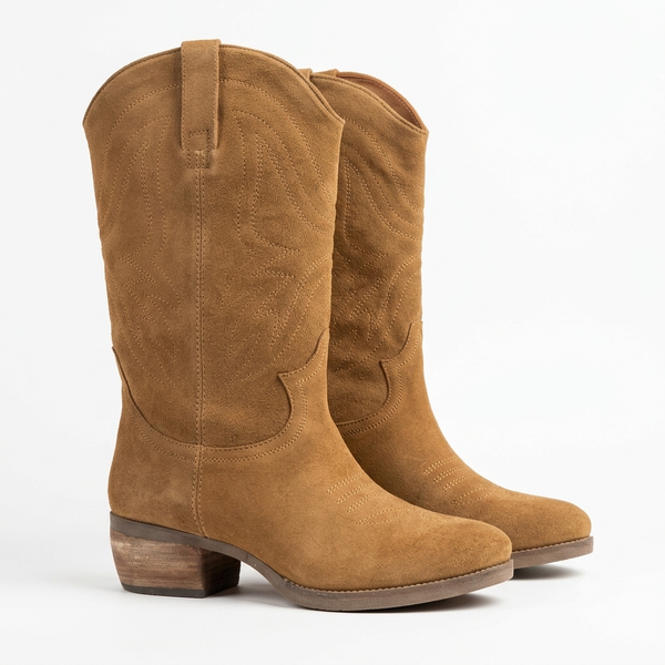 Ciocate cowboy unisex din piele naturala intoarsa, maro-NOTRE-V, KI-4524 Clove