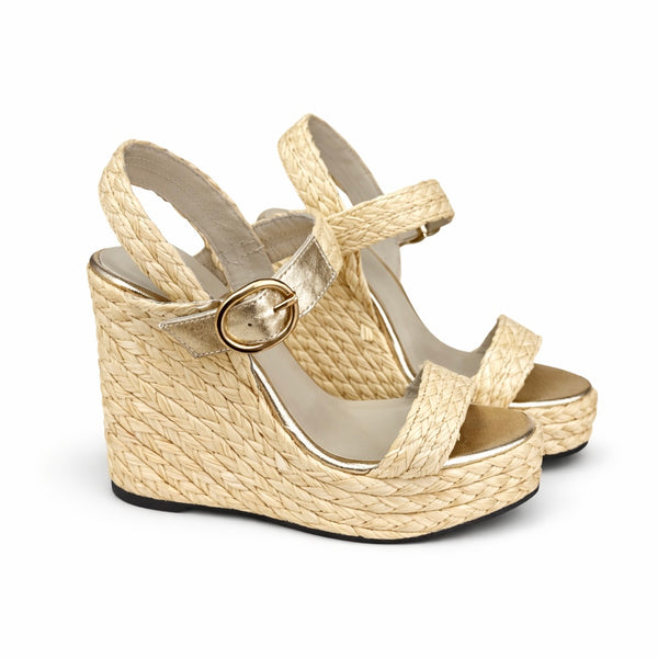 Sandale piele naturala platforma rafie cu imbinari din rafie, inaltimea platformei de 12.5 cm, model comod.