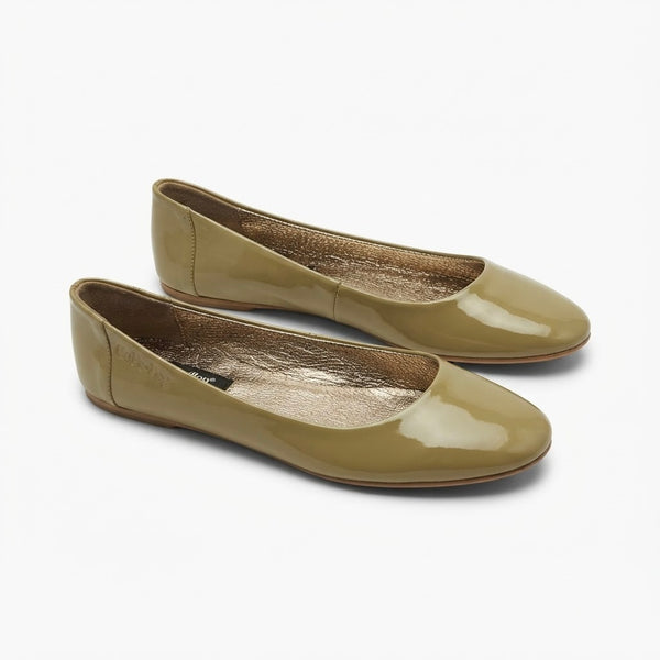 Balerini dama din piele naturala lacuita, verde, FlipFlop