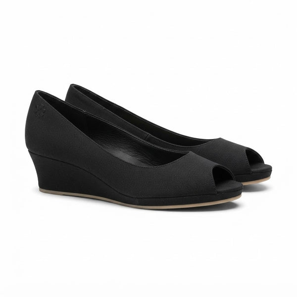 Pantofi dama din textil si piele naturala, cu platforma, negru, Flipflop
