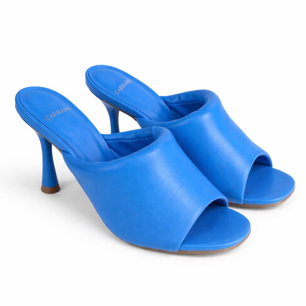 Alt Tag: Saboti dama din piele naturala cu toc, albastru, CARRANO BLEU 548003 – saboti albastri piele naturala, toc 10 cm, Primavara/Vara 2026 👠